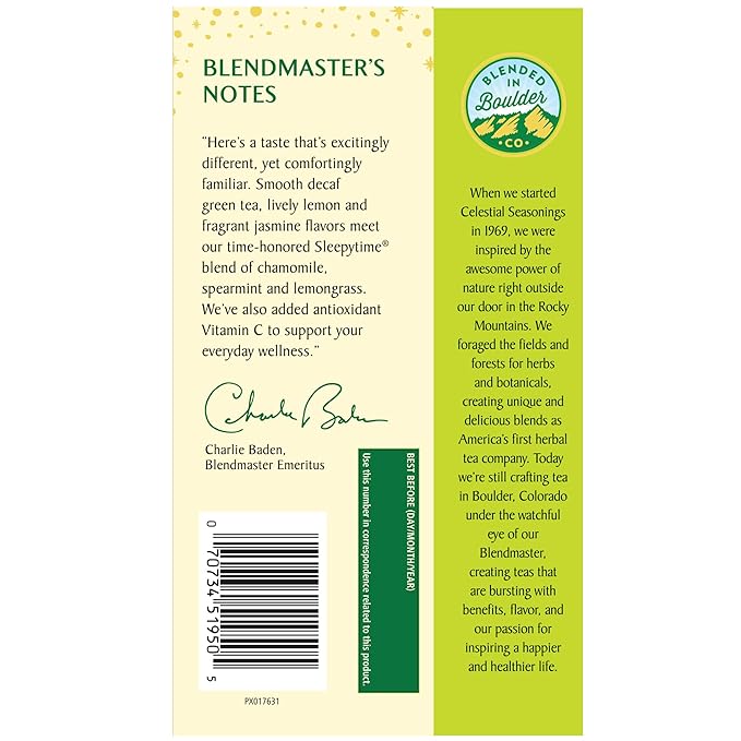 Celestial Seasonings Sleepytime Decaf Lemon Jasmine Green Tea Bags 20 Tea Bags - Image 5