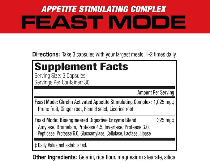 MuscleMeds Feast Mode Appetite Stimulant Weight Gain Pills Digestive Enzymes - Image 2