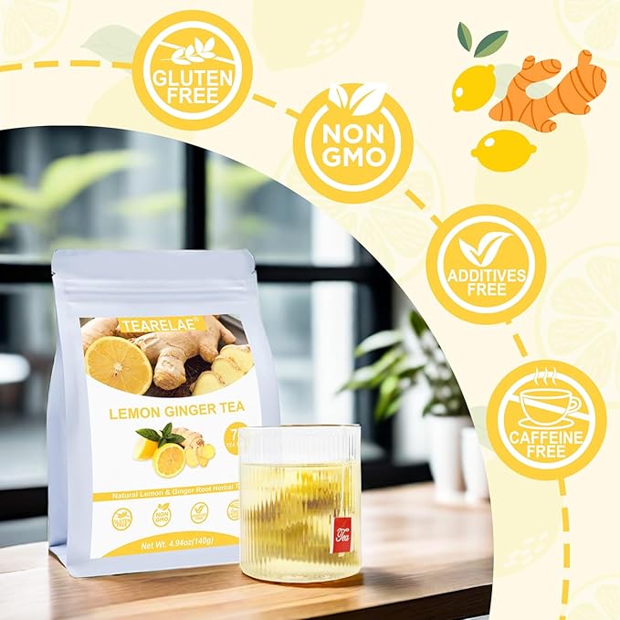 TEARELAE - Lemon Ginger Tea Bags, Lemongrass - Non-GMO - Caffeine-free - - Image 3