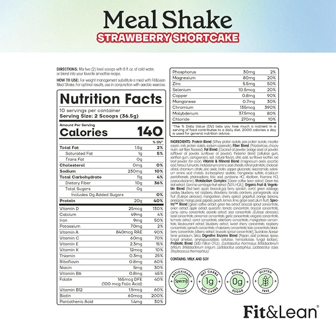 Fit & Lean Meal Shake, Fat Burning Meal Replacement, Probiotics, Strawberry - Image 4