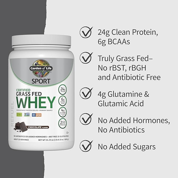 Garden of Life SPORT Whey Protein Powder Chocolate, Premium Grass Fed Whey - Image 4