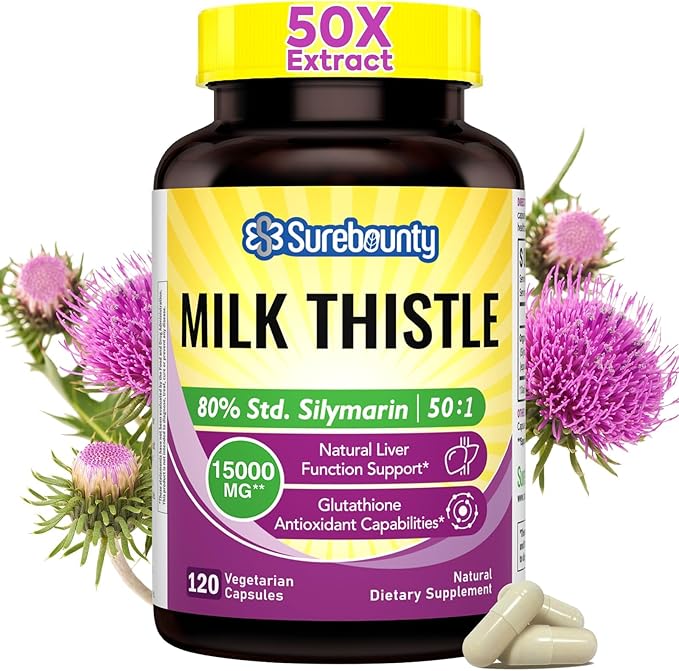 Milk Thistle, 50X Concentrated Seed Extract, 80% Silymarin, Liver Support by Surebounty