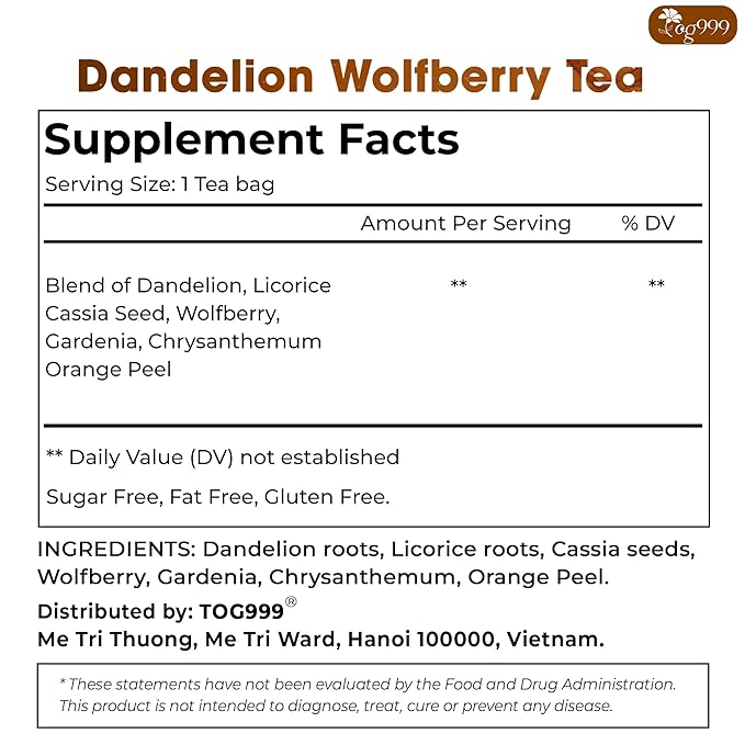 TOG999, Organic Dandelion Wolfberry Tea, 9 Herbal Ingredients, Traditional - Image 2