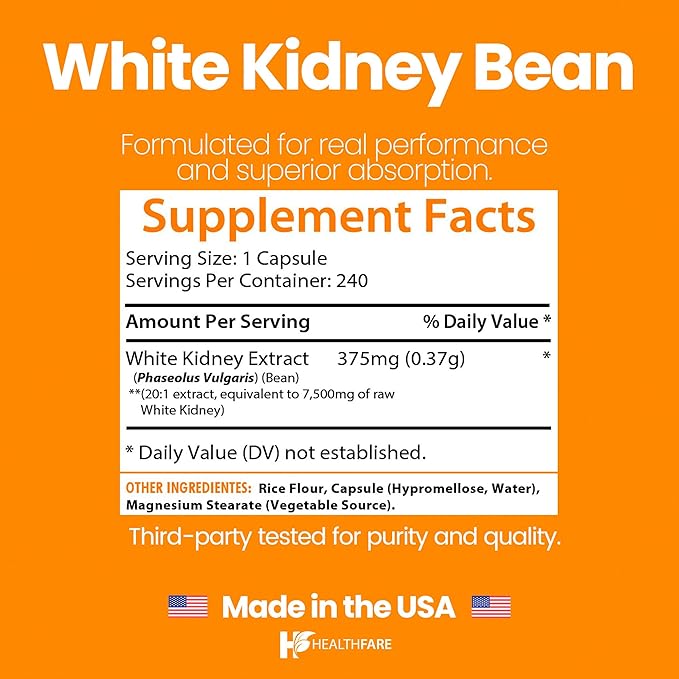 Healthfare White Kidney Bean Extract 7500mg | 240 Vegan Capsules | Extra - Image 4