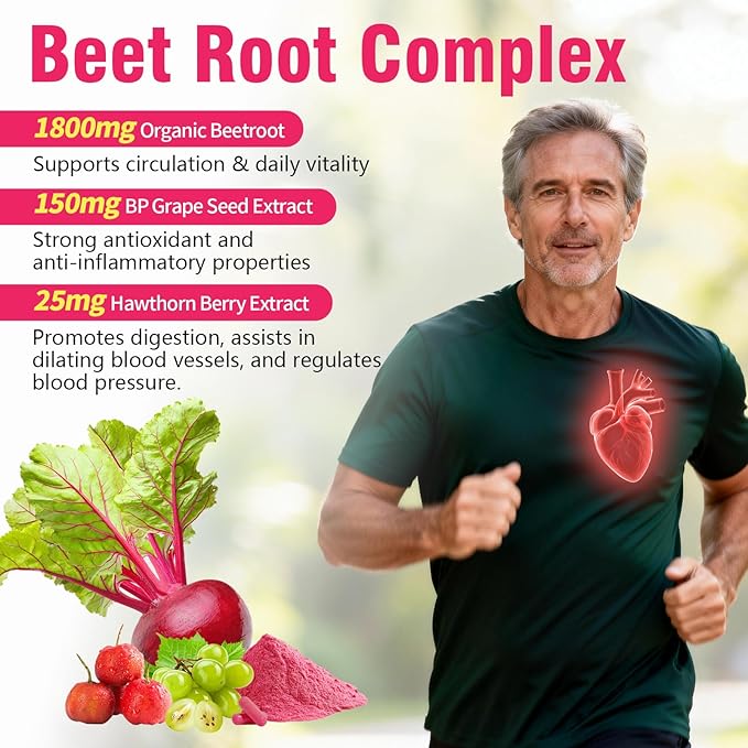 20:1 Organic Beet Root Capsules, 1800 mg Beet Supplement 150mg BP Grape Extract - Image 4