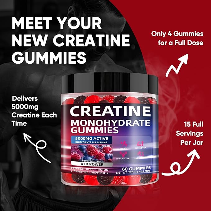 Creatine Monohydrate Gummies 5000mg – Sugar-Free Vegan Creatine Supplement - Image 4