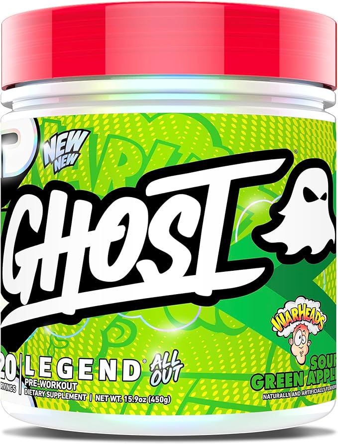 GHOST Legend All Out Pre-Workout Powder, Warheads Sour Green Apple by GHOST