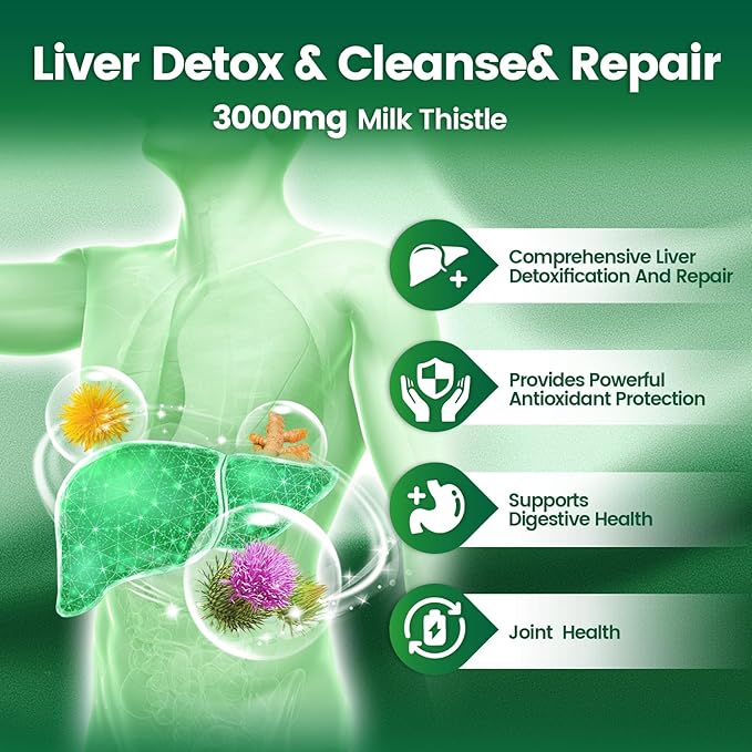 Milk Thistle Liver Detox Capsules, 3000mg Liver Cleanse Detox & Repair - Image 2