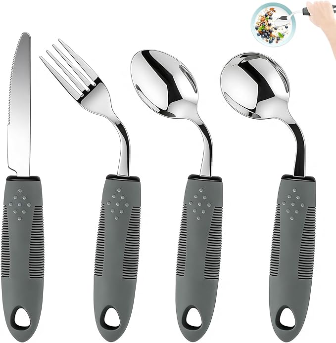 Adaptive Utensils for Elderly 4 Piece, 2.9 oz Weighted Silverware for Hand by KintKita