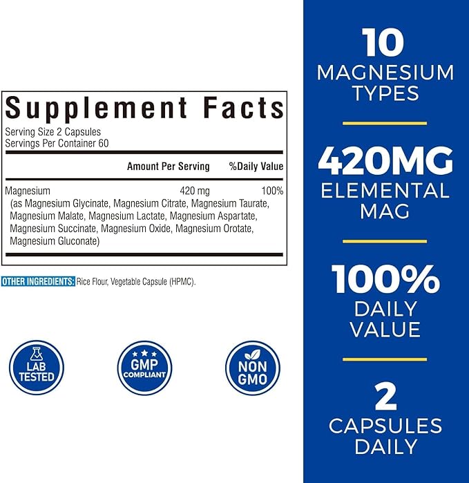 10 in 1 Magnesium Complex, 420mg Elemental Magnesium | Ultra Strength, Max - Image 2