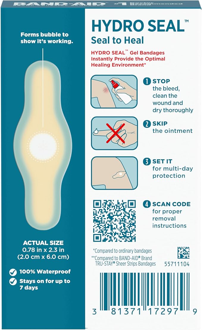 BAND-AID Brand Hydro Seal Adhesive Waterproof Bandages, Hydrocolloid Gel Patch - Image 6