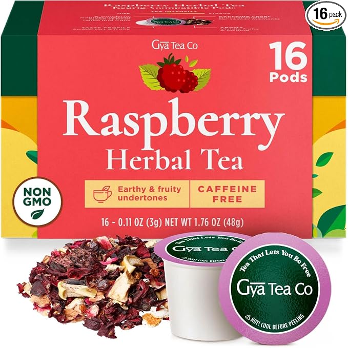 Gya Tea Co Raspberry Herbal Tea Pod- Decaf Wellness Tea by GyaTeaCo