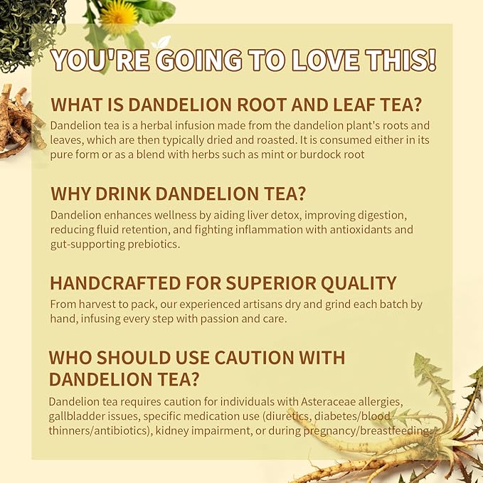 Satolchea Dandelion Leaf & Root Tea Bags | 100 Tea Bags | Natural Roasted Root - Image 7