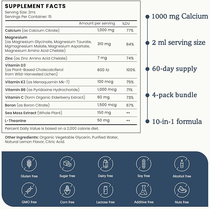 10 in 1 Calcium Magnesium Zinc Supplement, Magnesium Glycinate Complex Liquid - Image 4