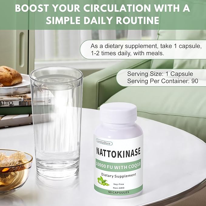 Nattokinase 10000 FU with CoQ10 100mg, Vitamin K2 Free, 90 Capsules - Image 6