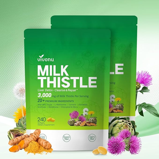Milk Thistle Liver Detox Capsules, 3000mg Liver Cleanse Detox & Repair by SupplementsGummiesandTea
