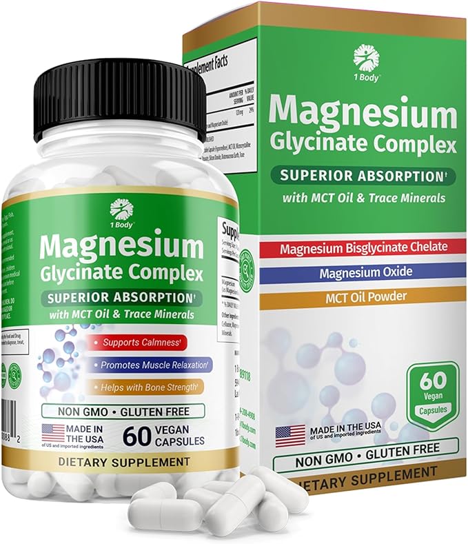 1 Body Magnesium Glycinate Complex, High Absorption Magnesium Supplement by 1Body