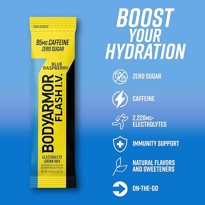 BODYARMOR Caffeinated Flash I.V. Electrolyte Packets Blue Raspberry - Image 3