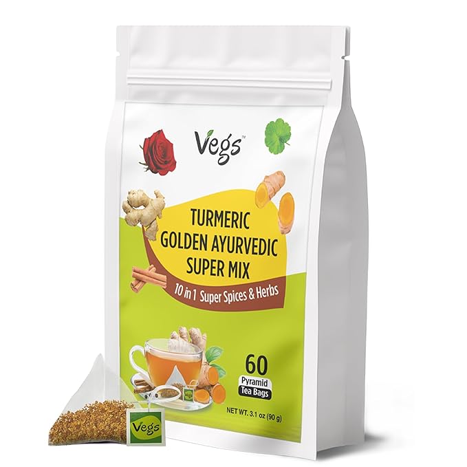 VEGS Turmeric Golden Milk 60 Pyramid Tea Bags by VegsWellness