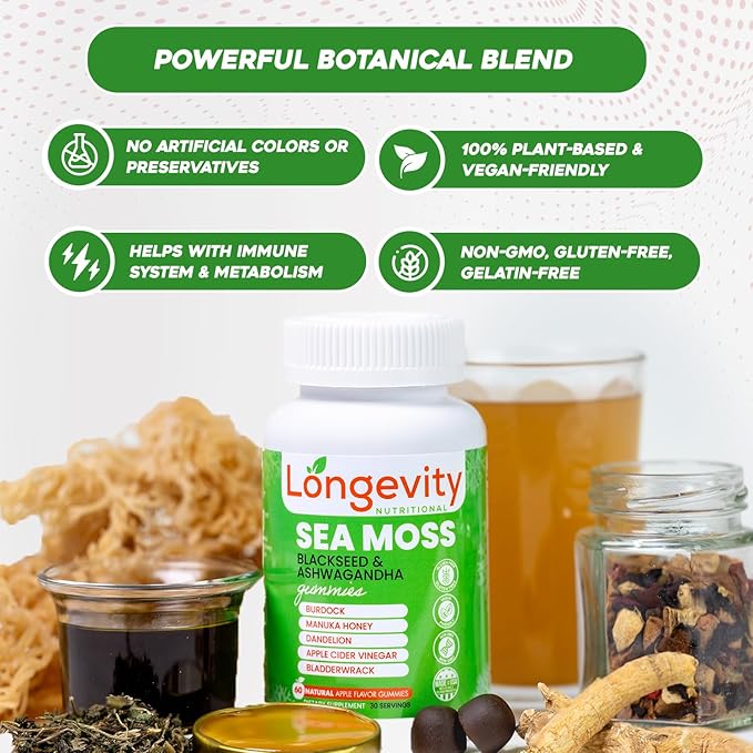 Sea Moss, Thyroid Energy Vitamins Mineral Burdock Manuka Honey Dandelion Apple - Image 3