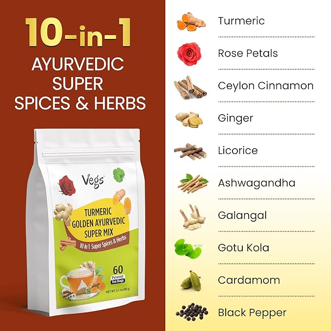 VEGS Turmeric Golden Milk 60 Pyramid Tea Bags - Image 4