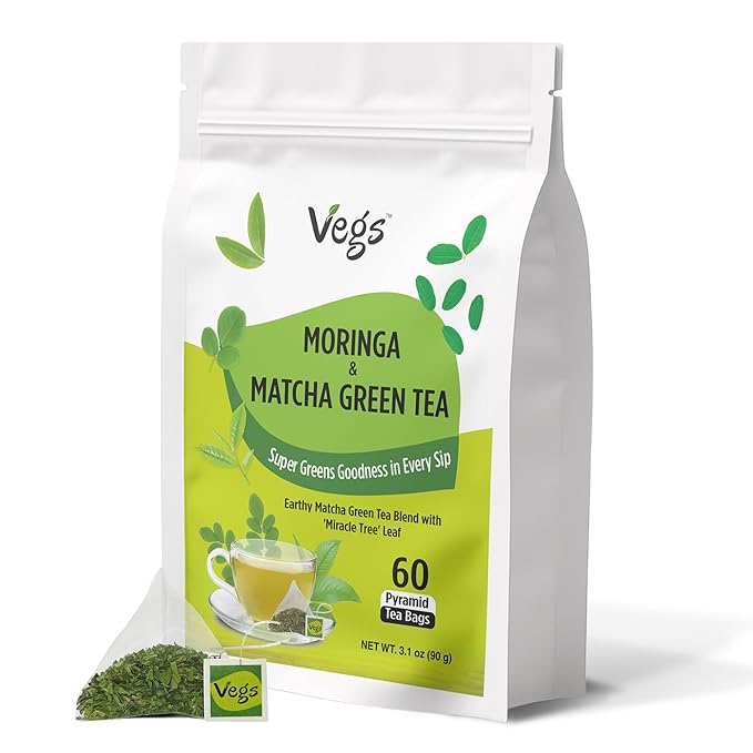 VEGS Moringa & Matcha Green Tea Leaf 60 Pyramid Tea Bags by VegsWellness