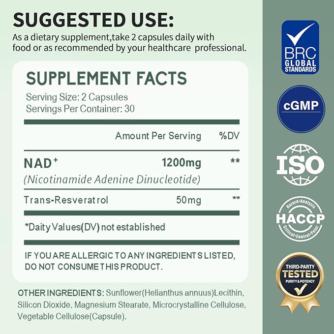 NAD+ Supplement with Resveratrol 1200mg – Nicotinamide Adenine Dinucleotide & - Image 6
