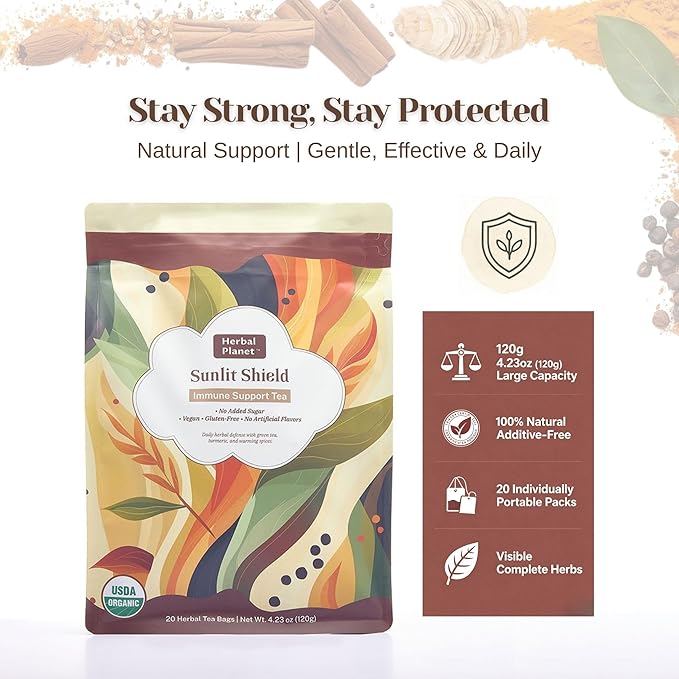Herbal Planet Immune Support Tea – Turmeric Ginger Green Tea Blend | Natural - Image 3