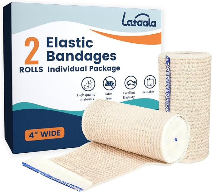 Premium Elastic Bandage Wrap, 2 Pack 4in, Compression Bandage by Lataala