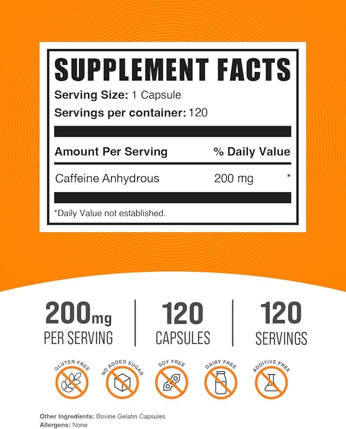 BulkSupplements.com Caffeine 200mg Capsules - Image 2