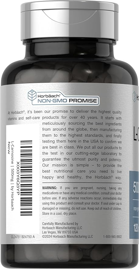 Horbäach L-Carnosine 500mg | 120 Capsule Supplement | Non-GMO & Gluten Free - Image 3