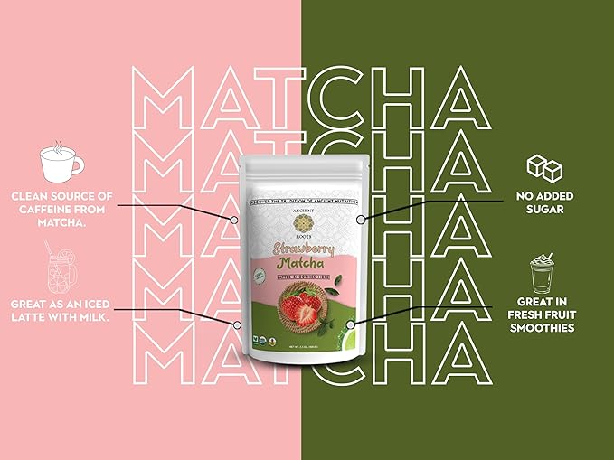 Ancient Roots Strawberry Matcha Powder 3.5 oz Japanese Green Tea Blend - Image 9