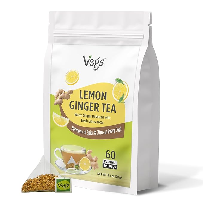 VEGS Lemon Ginger Tea 60 Pyramid Tea Bags by VegsWellness