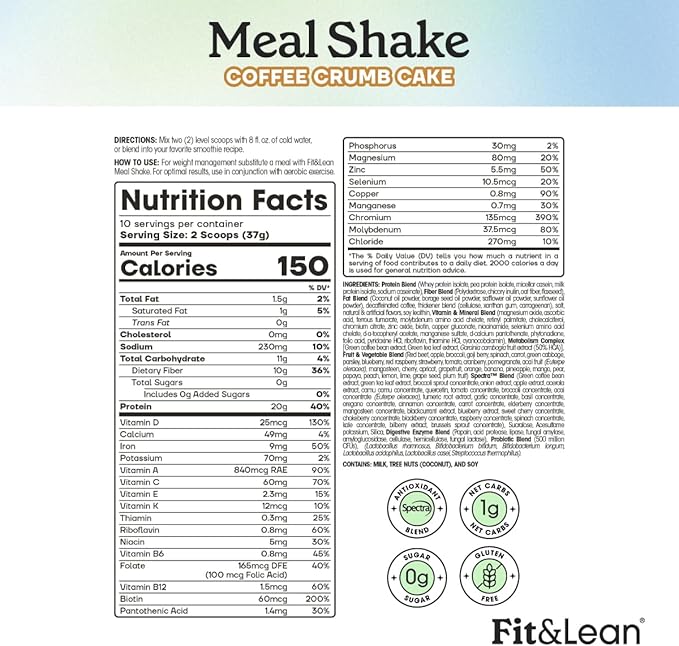 Fit & Lean Meal Shake, Fat Burning Meal Replacement, Probiotics, Coffee Crumb - Image 3