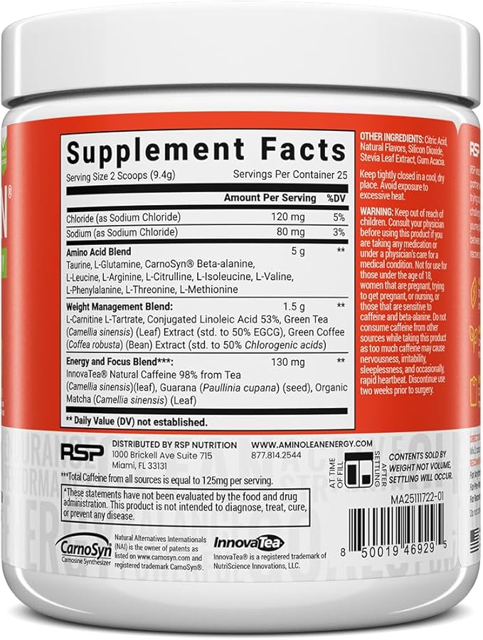 RSP NUTRITION AminoLean Natural Pre Workout Powder, Sucralose Free Amino Energy - Image 7