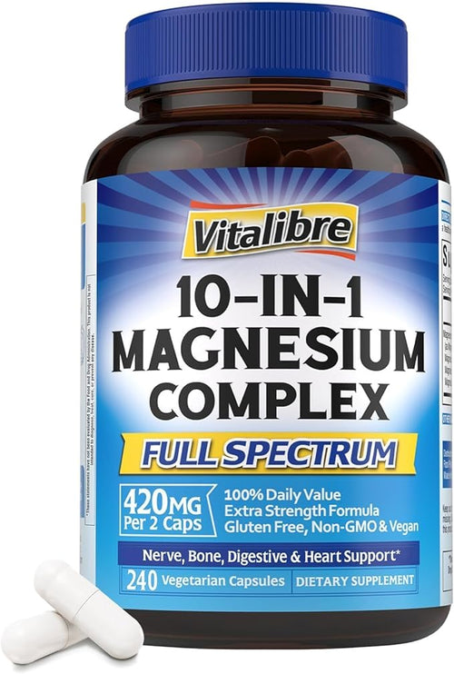 10 in 1 Magnesium Complex, 420mg Elemental Magnesium | Ultra Strength, Max by Vitalibre
