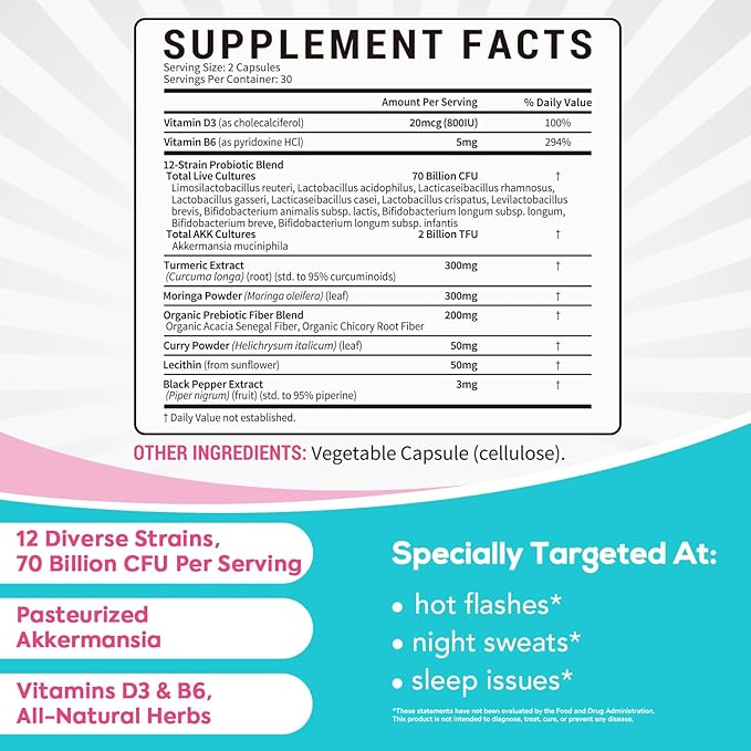 Menopause Probiotic Supplement for Women, 70 Billion CFU, - Image 2