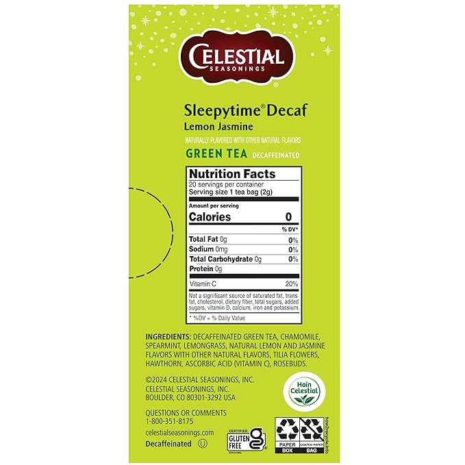 Celestial Seasonings Sleepytime Decaf Lemon Jasmine Green Tea Bags 20 Tea Bags - Image 2