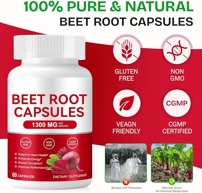 Beet Root Capsules for Natural Energy & Endurance Support, Beetroot Powder Beet - Image 3