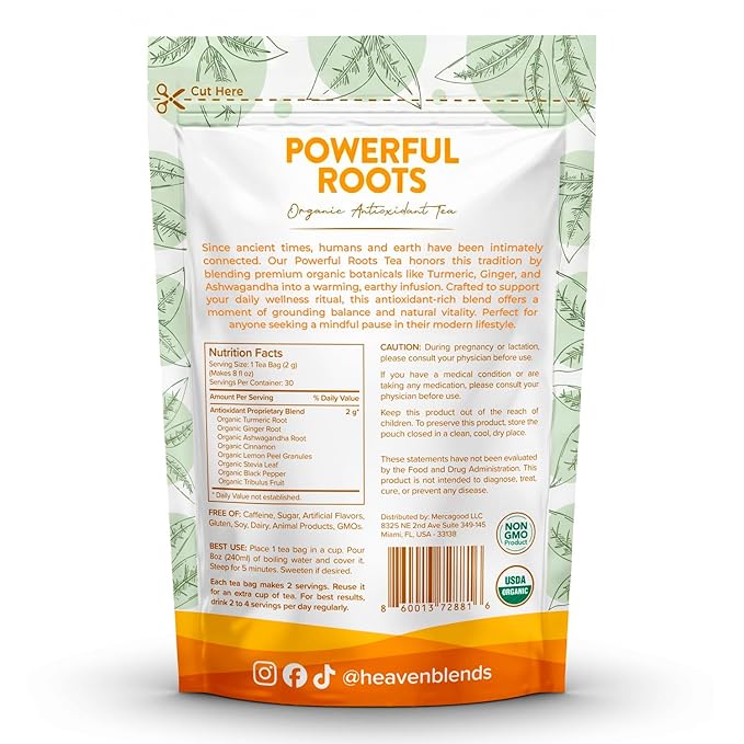 Heaven Blends Powerful Roots Organic Herbal Tea – Antioxidant Blend - Image 2
