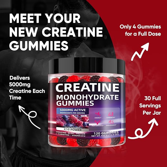 Creatine Monohydrate Gummies 5000mg – Sugar-Free Vegan Creatine Supplement - Image 4