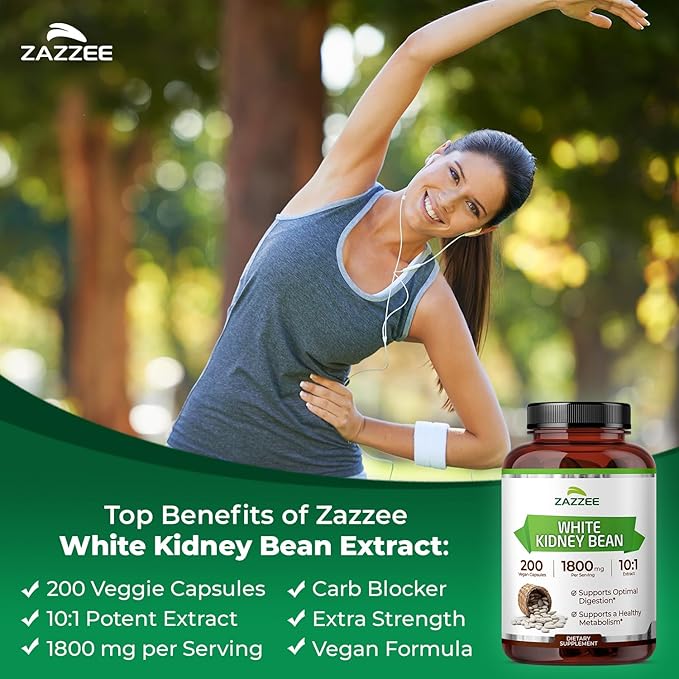 Zazzee White Kidney Bean 10:1 Extract, 1800 mg per Serving, 200 Vegan Capsules - Image 3