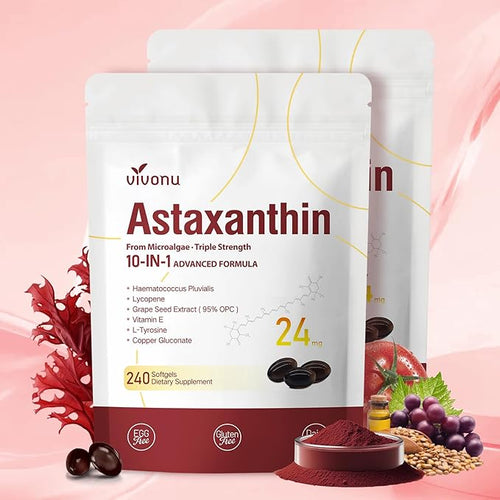 10 in 1 Astaxanthin Supplements 24mg, 8 Month Supply, Astaxantina Antioxidant by SupplementsGummiesandTea