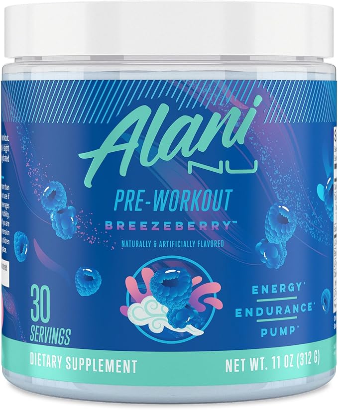 Alani Nu Pre Workout Powder BREEZEBERRY, Amino Energy Boost, Endurance by AlaniNu