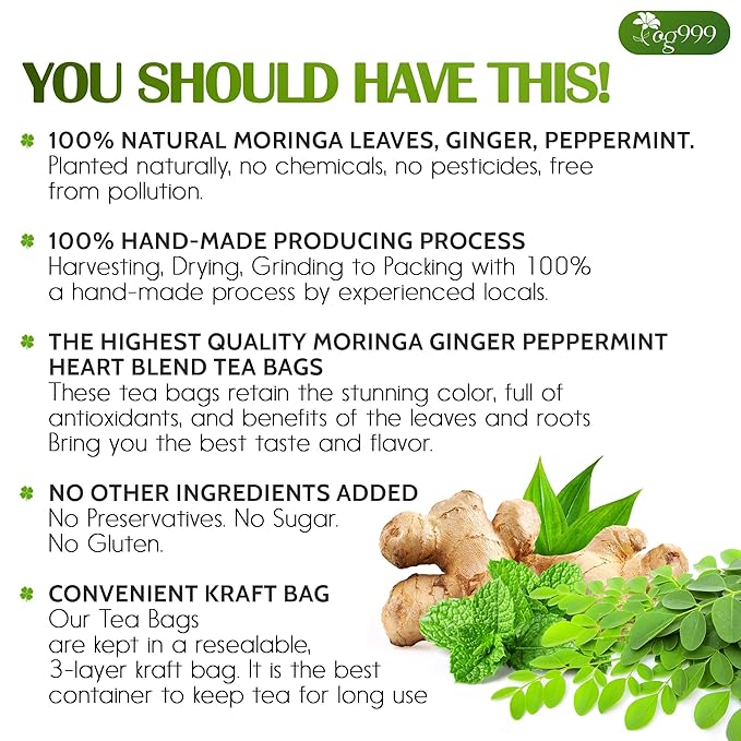 TOG999, Premium Moringa Ginger Peppermint Herbal Tea – 120 Tea Bags – - Image 3