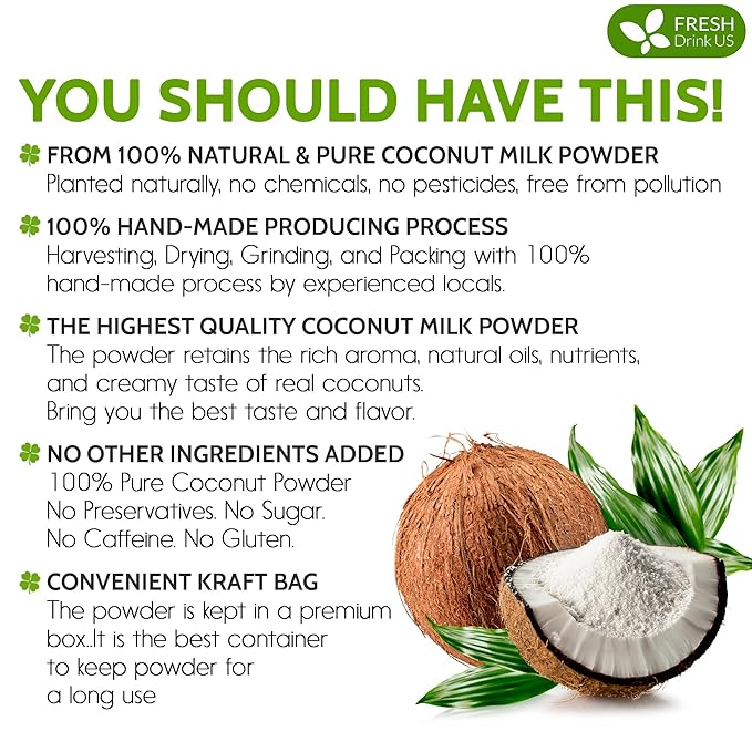 FreshDrinkUS, Coconut Milk Powder 16oz – Creamy & Rich Coconut Flavor – Great - Image 3
