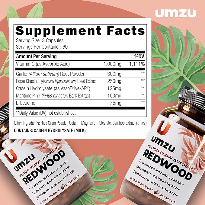 UMZU Redwood Nitric Oxide Booster, – Vitamin C, Garlic & Horse Chestnut – - Image 4
