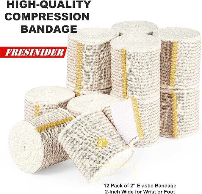 FRESINIDER Premium Elastic Bandage Wrap, 12 Pack 2" Cotton Latex Free - Image 2