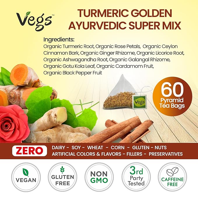 VEGS Turmeric Golden Milk 60 Pyramid Tea Bags - Image 2
