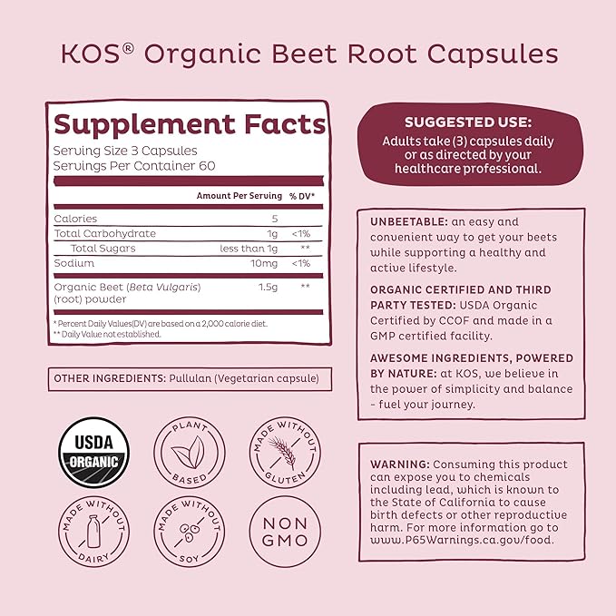 KOS Organic Beetroot Capsules 1500mg - Image 3